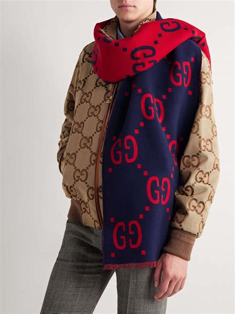 gucci logo small jacquard wool & silk-blend scarf|gg jacquard scarf.